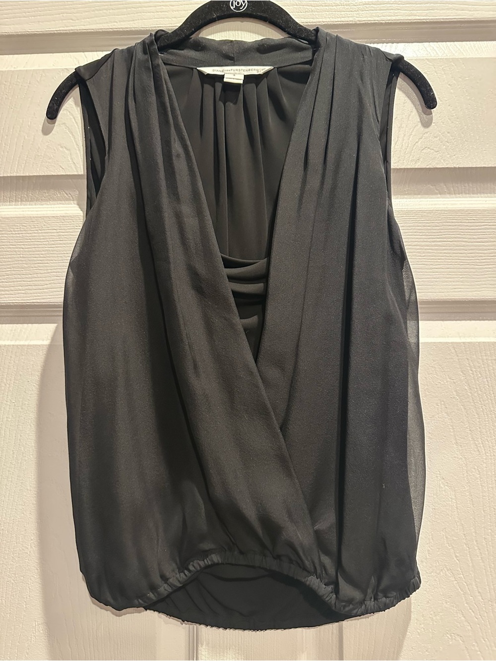 Diane Von Furstenberg Black Sleeveless Draped V-Neck Blouse
